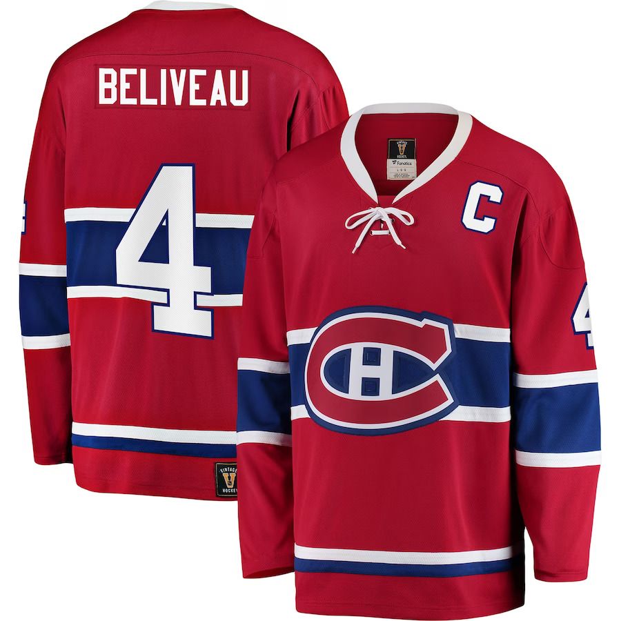Men Montreal Canadiens #4 Jean Beliveau Fanatics Branded Red Premier Breakaway Retired Player NHL Jersey
